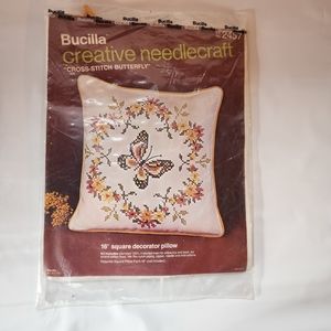 Bucilla Creative Needlecraft Cross-Stitch Butterfly 16 Inch Sq Pillow Kit #2457